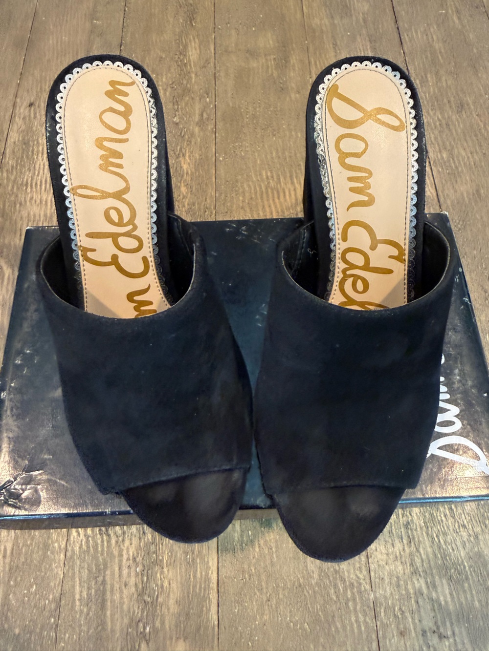 Sam Edelman Black Suede Open-Toe Slide Mules